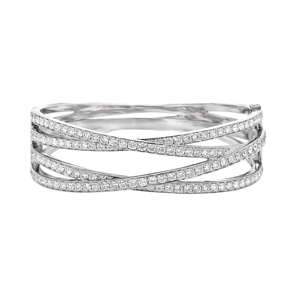 Elegant Round Brilliant Diamond White Gold Bangle