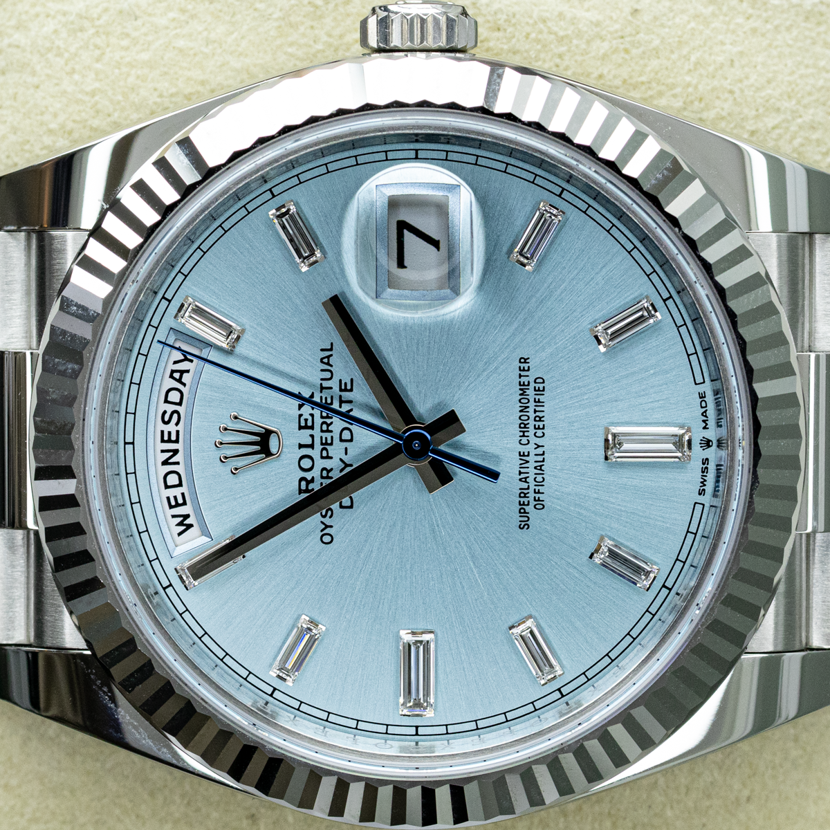 Rolex 2026 Day-Date 228236 40mm Baguette Diamond Ice Blue Dial