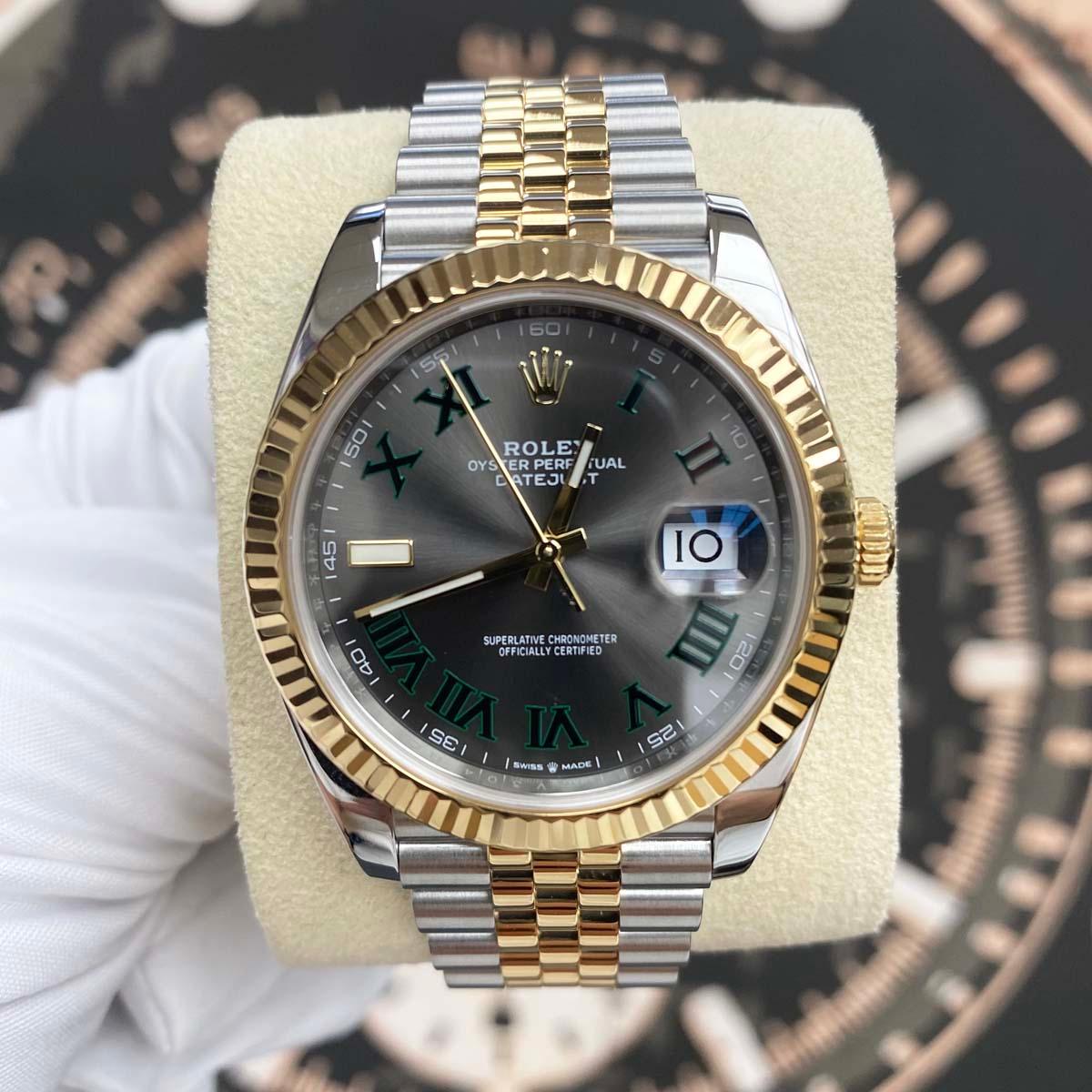 Rolex Datejust 41mm Slate Roman Numeral Dial Fluted Bezel 126333 Pre-Owned - Gotham Trading 