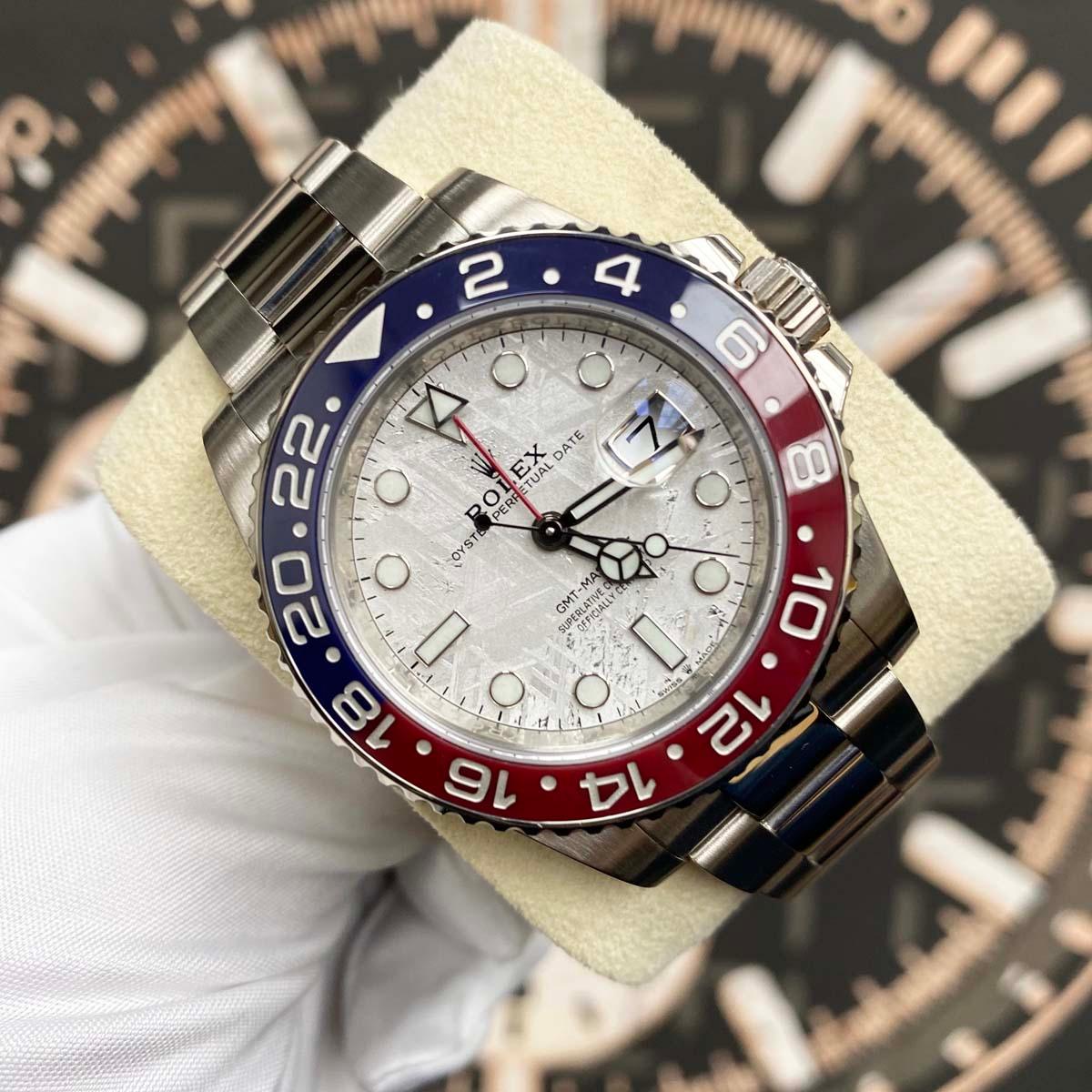 Rolex GMT-Master II "Pepsi" 40mm 126719BLRO White Gold Meteorite Dial Pre-Owned - Gotham Trading 