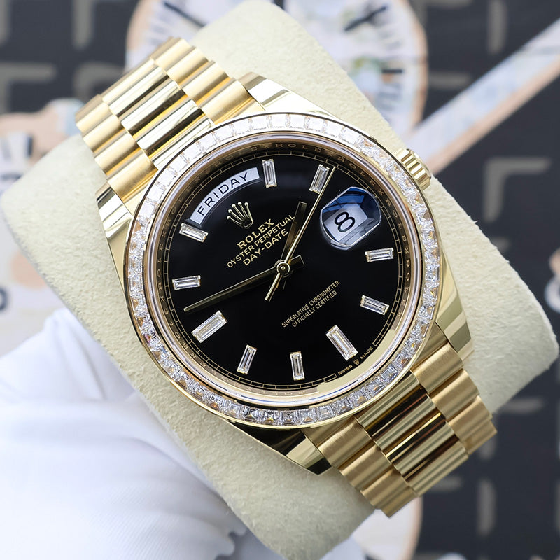 Rolex Day-Date 40 Presidential 228398TBR Black Baguette Dial / Baguette Bezel