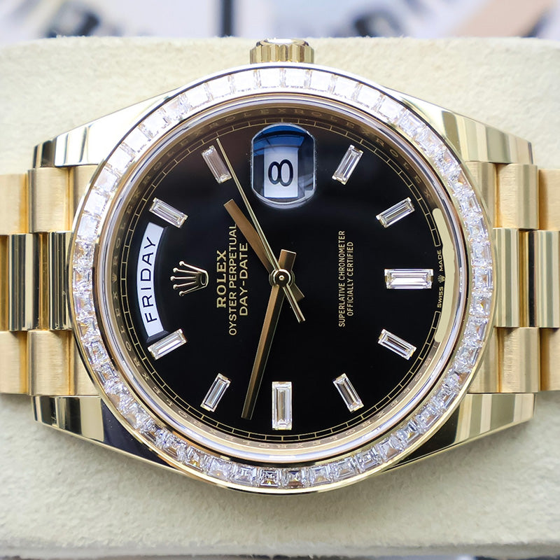 Rolex Day-Date 40 Presidential 228398TBR Black Baguette Dial / Baguette Bezel