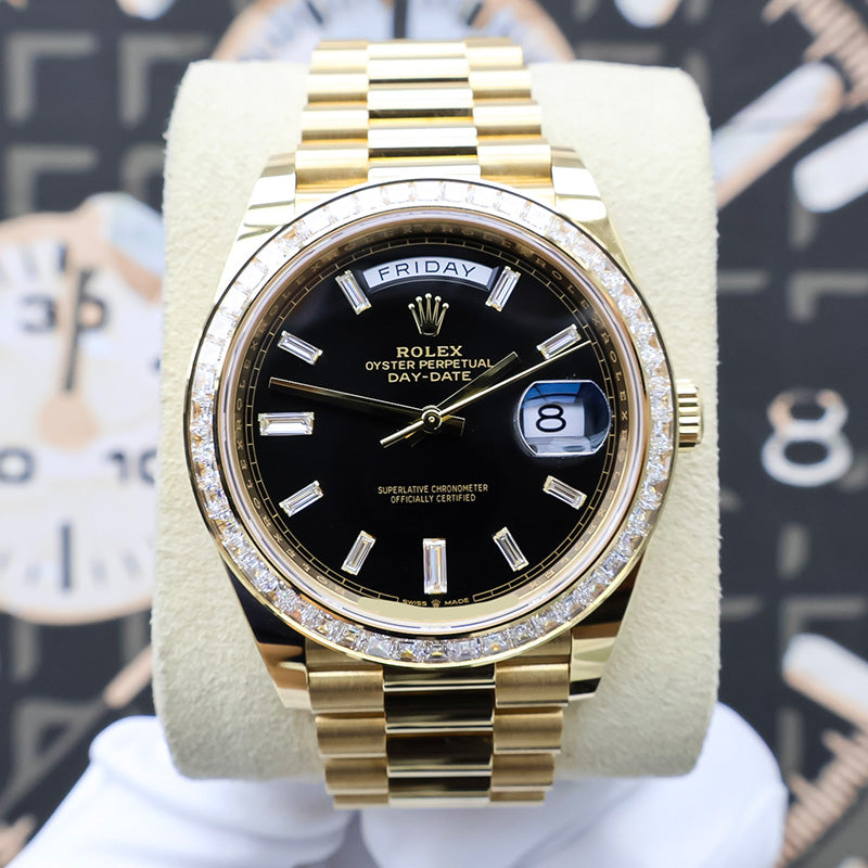 Rolex Day-Date 40 Presidential 228398TBR Black Baguette Dial / Baguette Bezel
