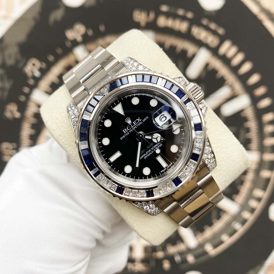 Rolex GMT-Master II 40mm 116759SA Gem Set Bezel Black Dial Pre-Owned