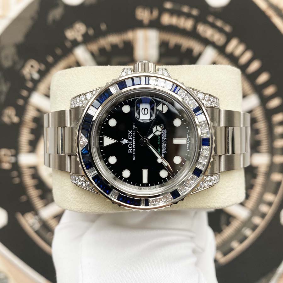 Rolex GMT-Master II 40mm 116759SA Gem Set Bezel Black Dial Pre-Owned