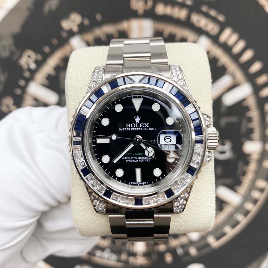 Rolex GMT-Master II 40mm 116759SA Gem Set Bezel Black Dial Pre-Owned