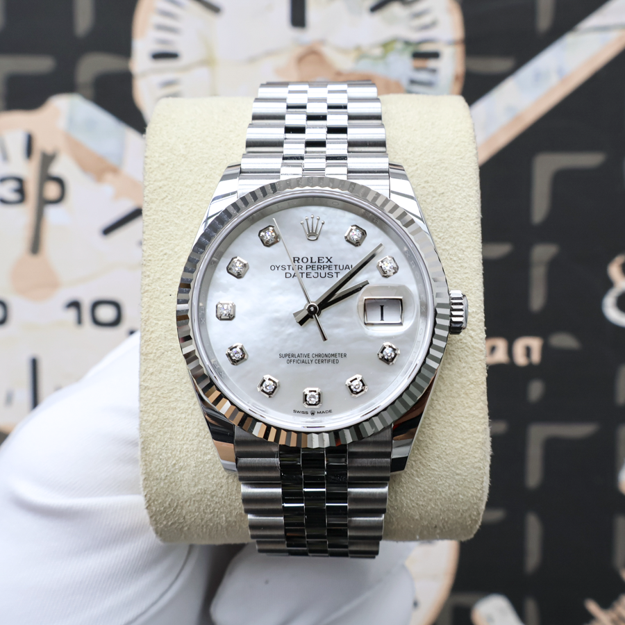 Rolex 2025 Datejust 36mm Mother Of Pearl Diamond Dial Fluted Bezel 126234