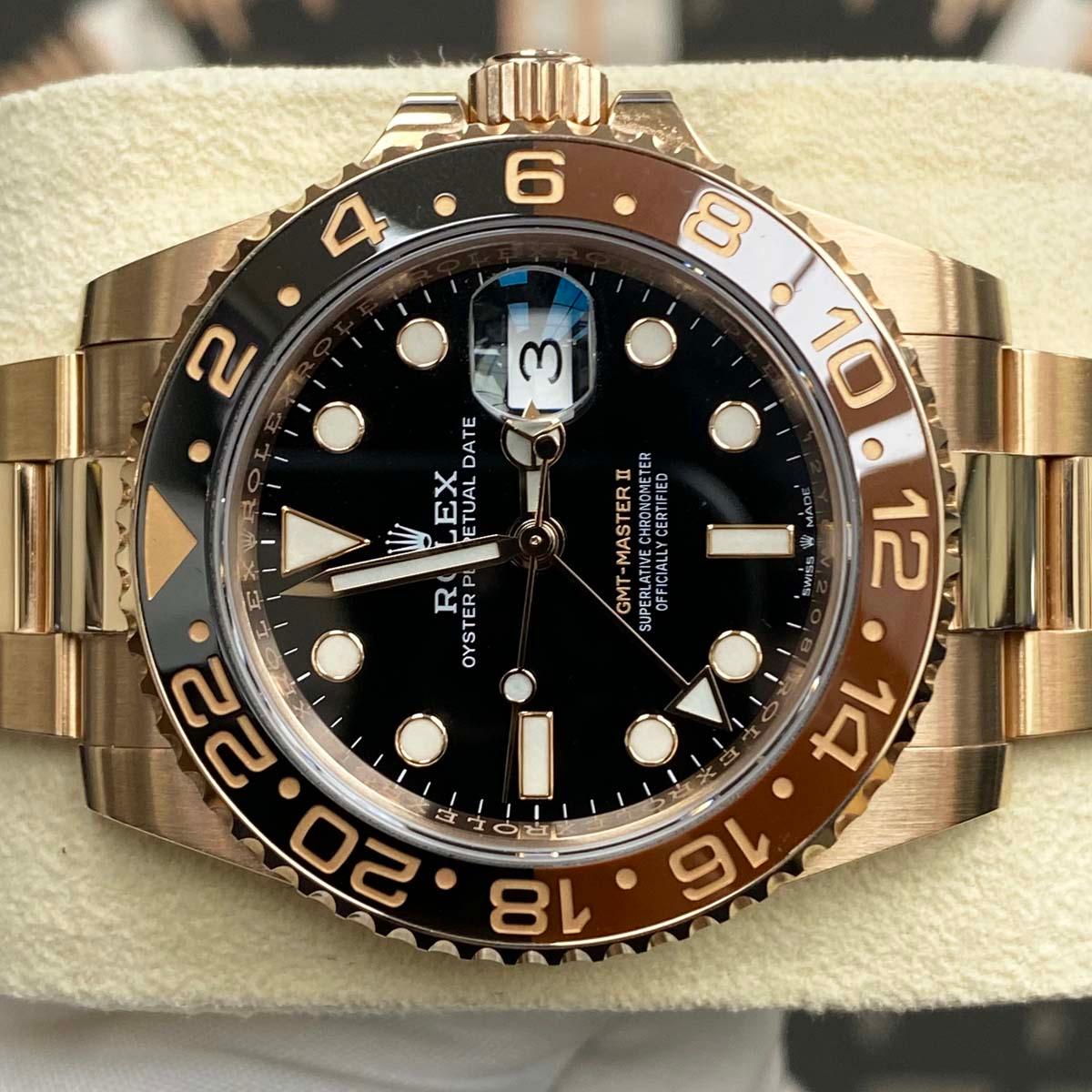 Rolex GMT-Master II Rootbeer 40mm 126715CHNR Black Dial Pre-Owned - Gotham Trading 