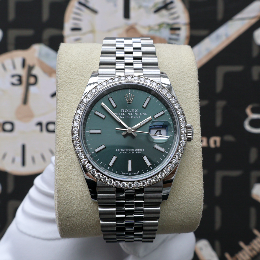 Rolex 2025 Datejust 36mm Mint Green Dial Diamond Bezel 126284RBR