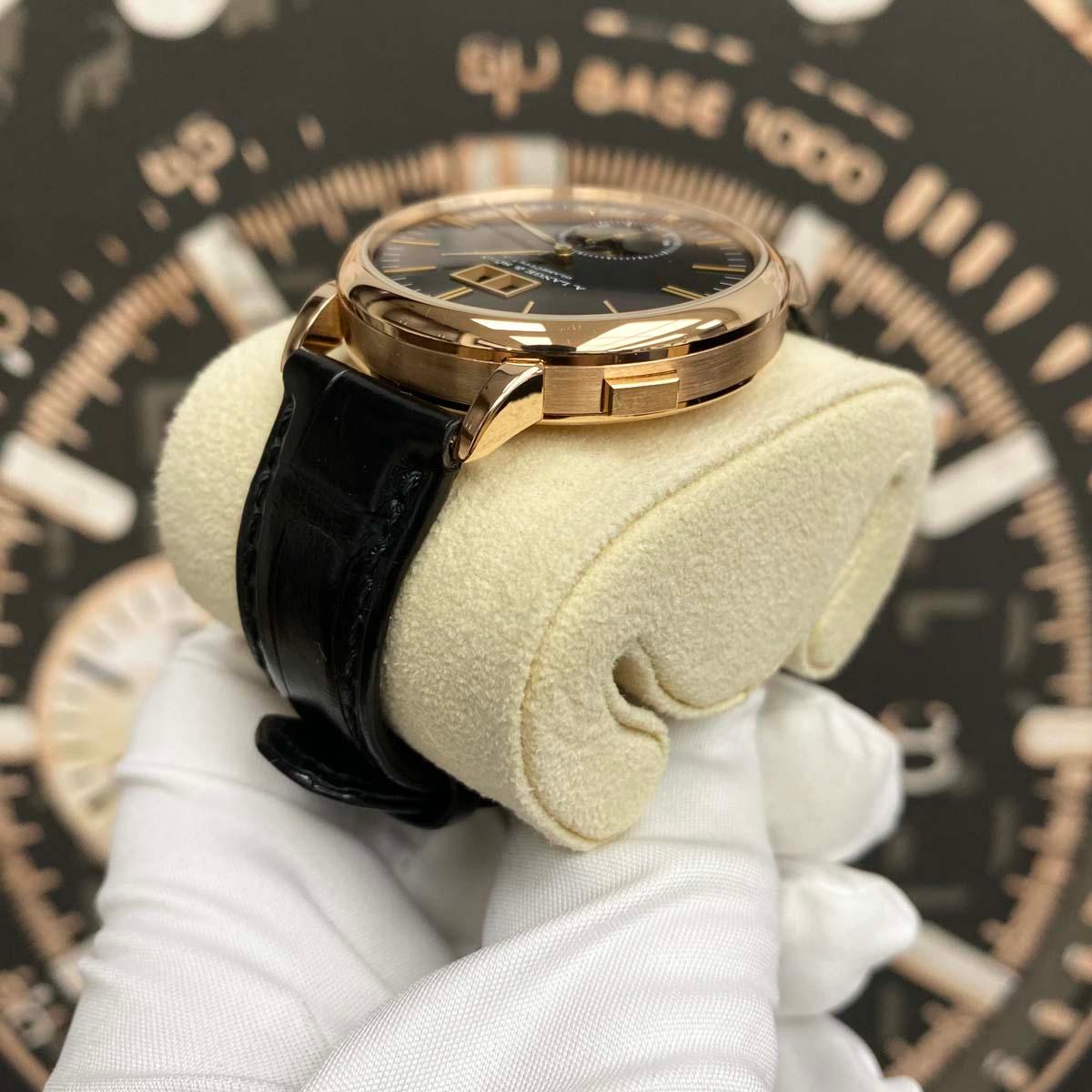 A. Lange & Sohne Saxonia Boutique Exclusive 18kt Rose Gold Moon Phase Automatic 384.031 Black Dial Pre-Owned - Gotham Trading 