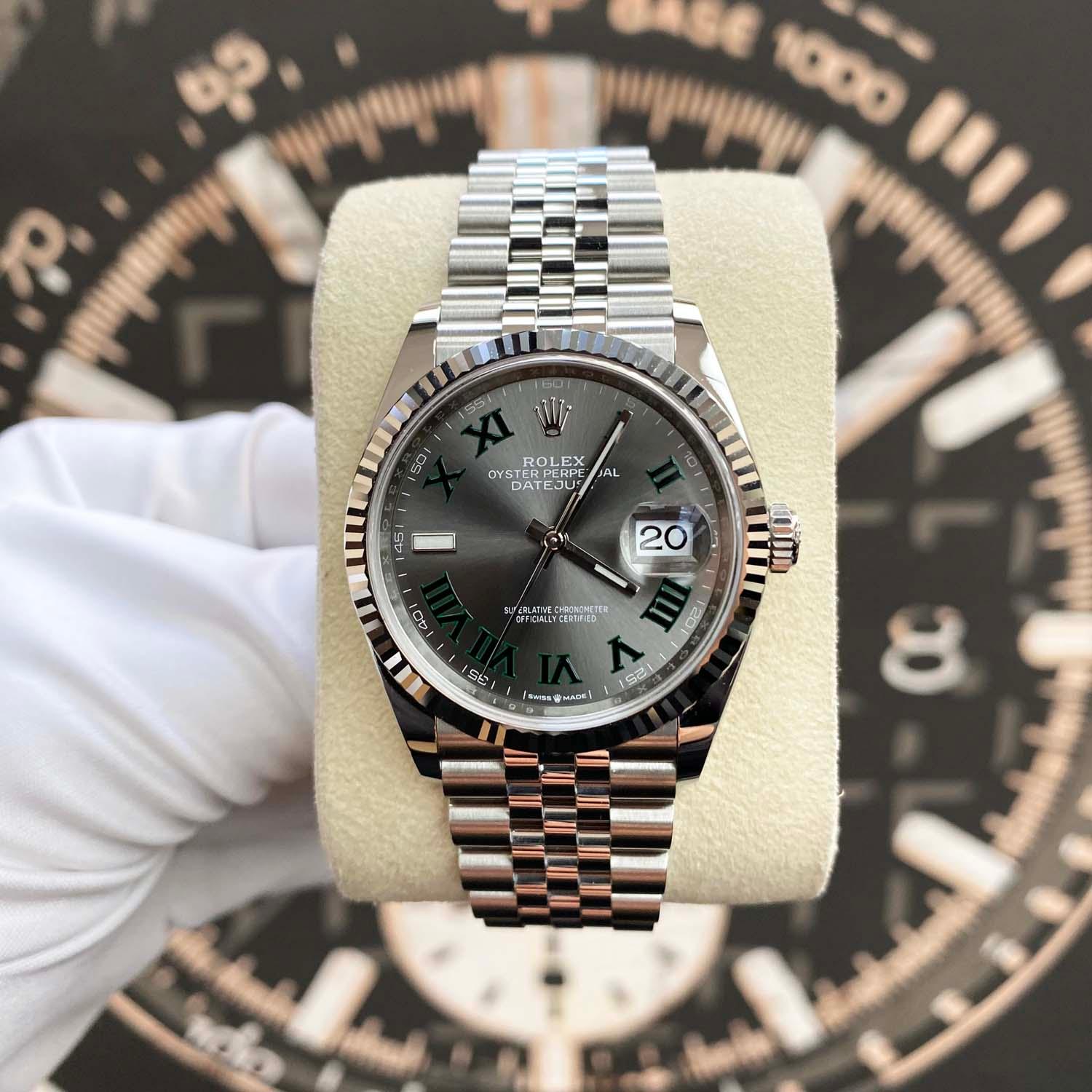 Rolex Datejust Wimbledon Slate Roman Numeral Dial Fluted Bezel 36mm 126234 Pre-Owned - Gotham Trading 