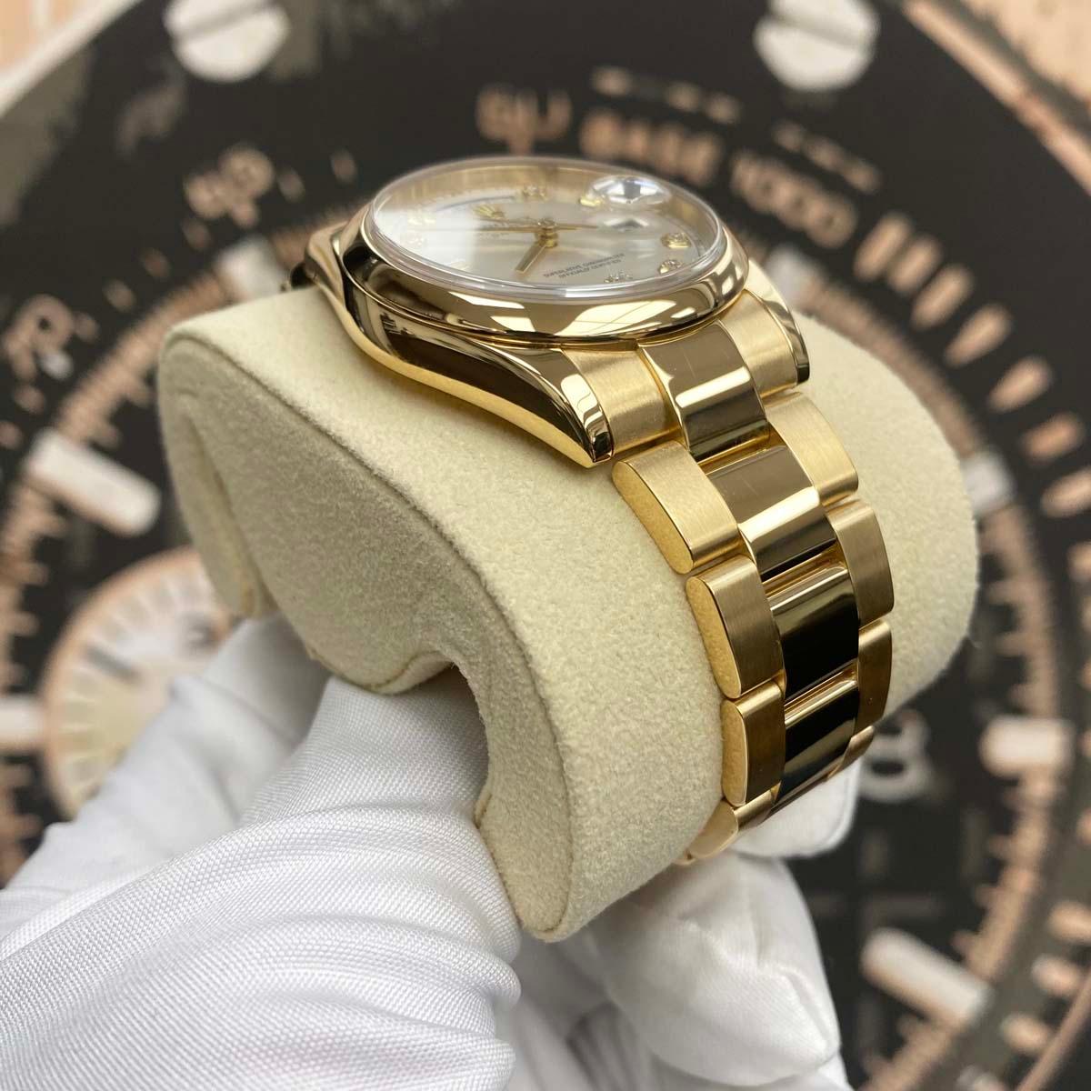 Rolex Day-Date 36mm Yellow Gold Smooth Bezel Oyster Bracelet 118208 Silver Diamond Dial Pre-Owned - Gotham Trading 