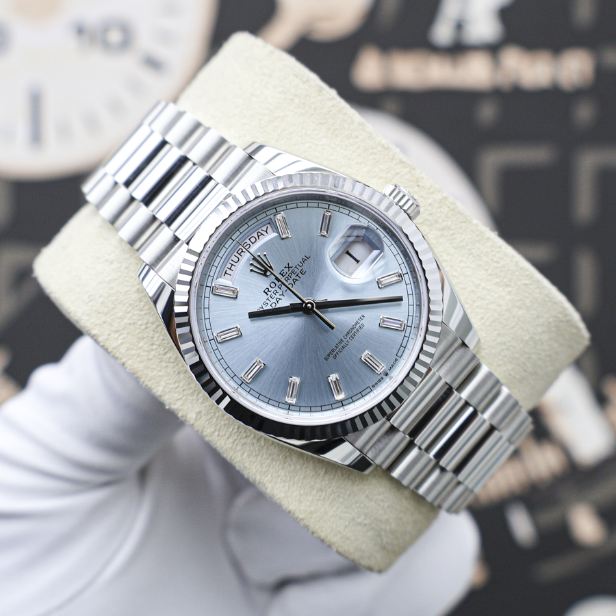 Rolex 2025 Day-Date 36mm 128236 Ice Blue Baguette Diamond Dial