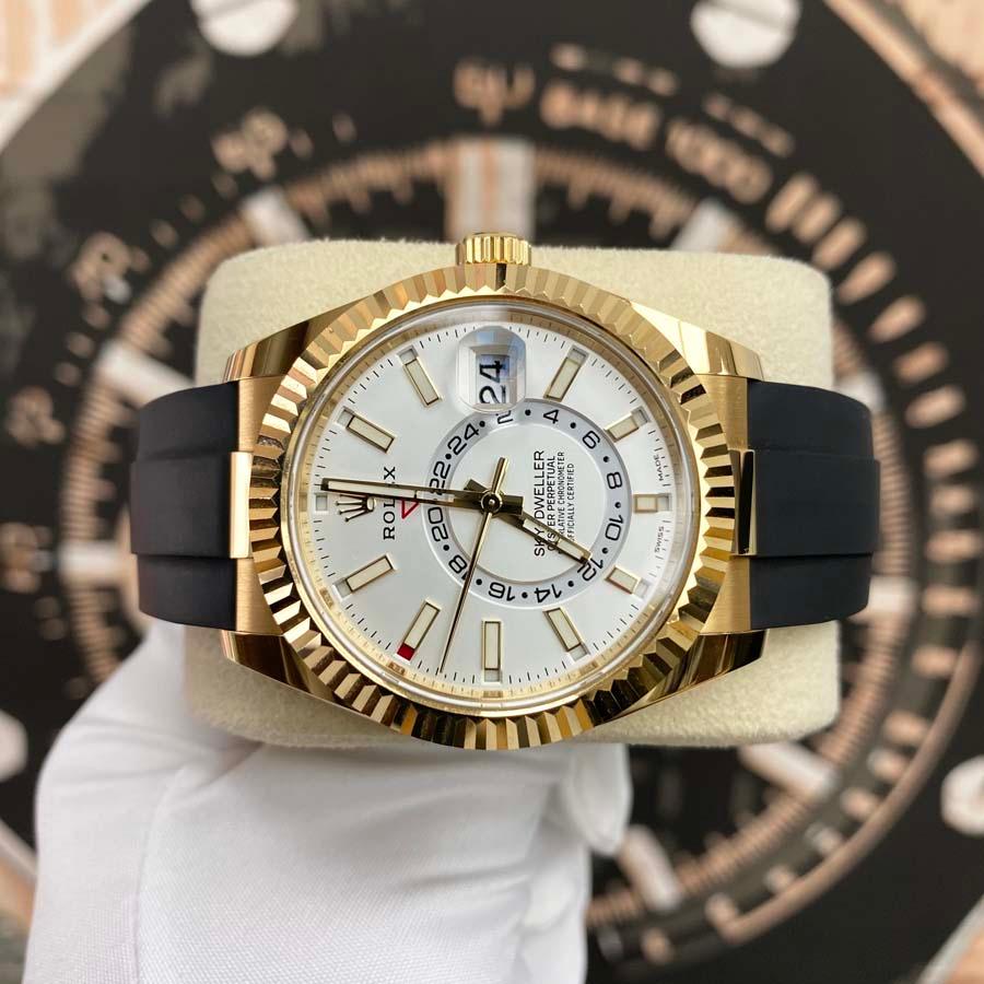 Rolex Sky-Dweller 42mm Oyster Flex 326238 White Dial Pre-Owned - Gotham Trading 