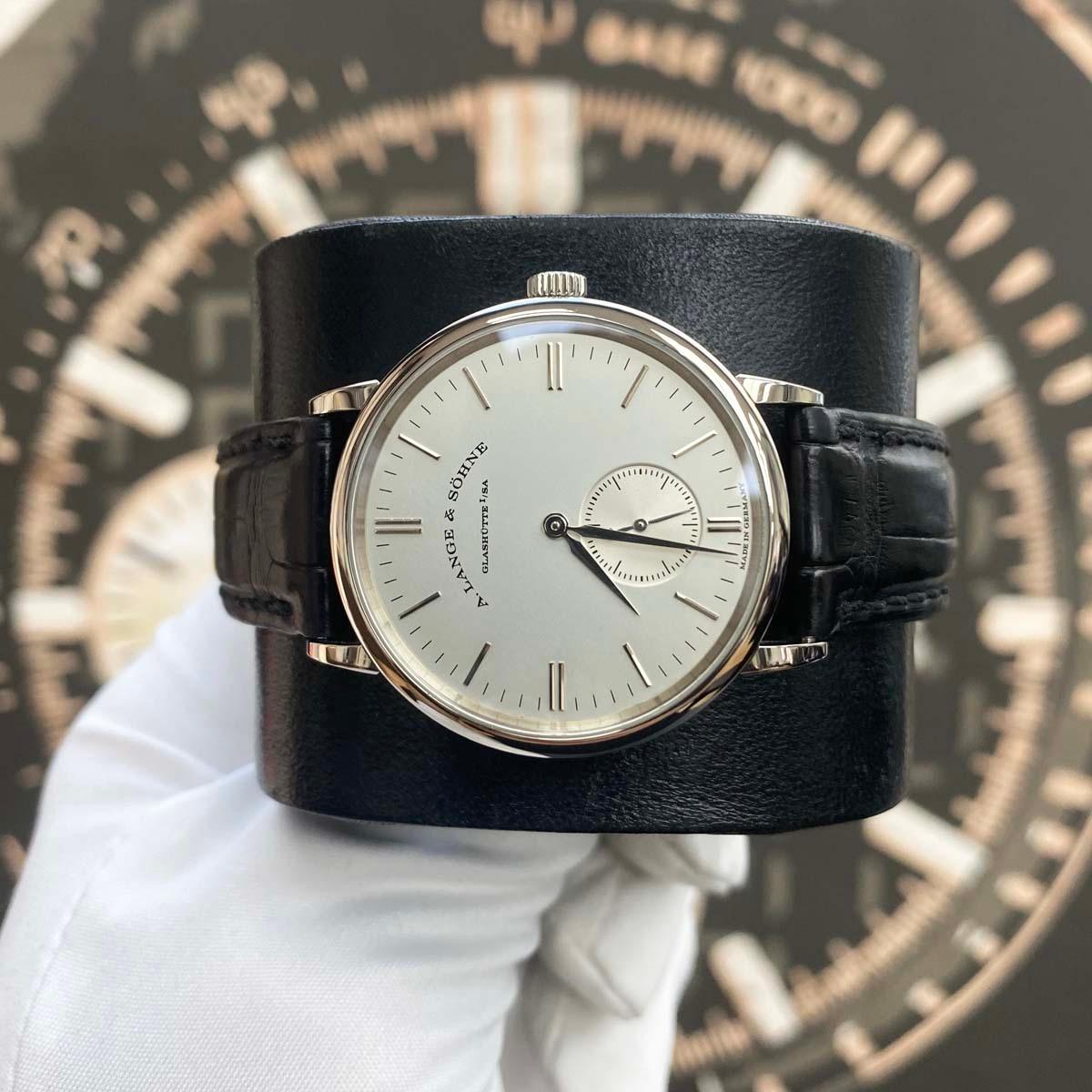 A. Lange & Sohne Saxonia 18kt White Gold 35mm Manual Wound Silver Dial 219.026 Pre-Owned - Gotham Trading 