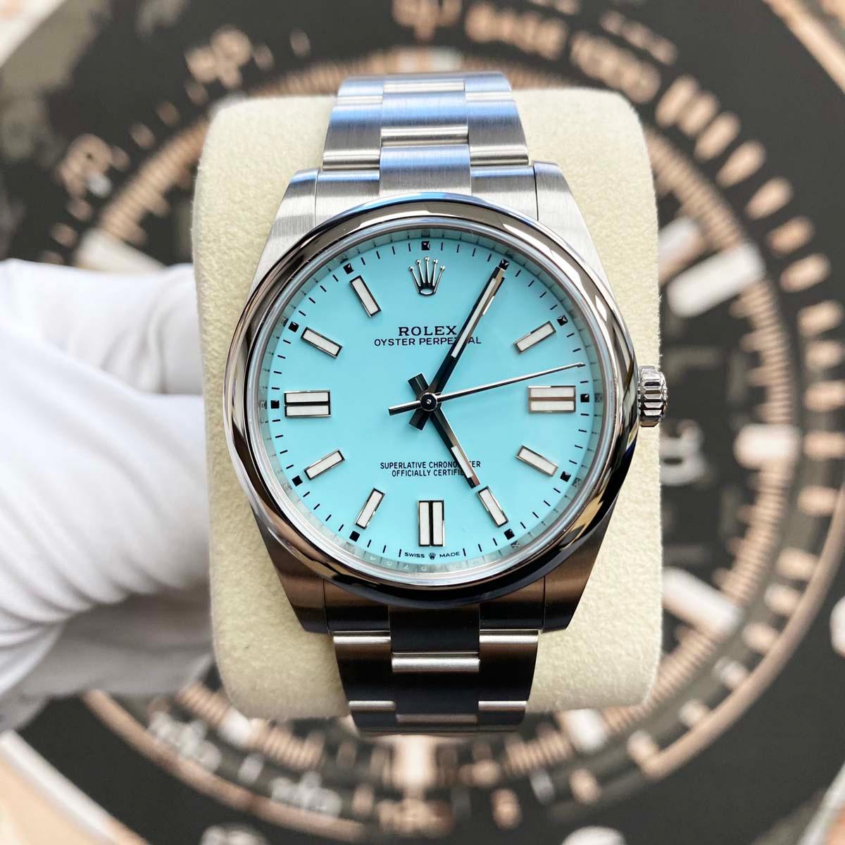 Rolex Oyster Perpetual "Tiffany" 41mm 124300 Blue Dial Pre-Owned - Gotham Trading 