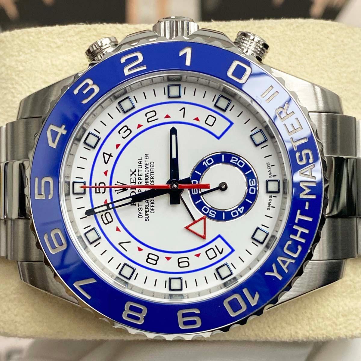 Rolex Yacht-Master II 44mm 116680 Blue Hands White Dial Pre-Owned - Gotham Trading 