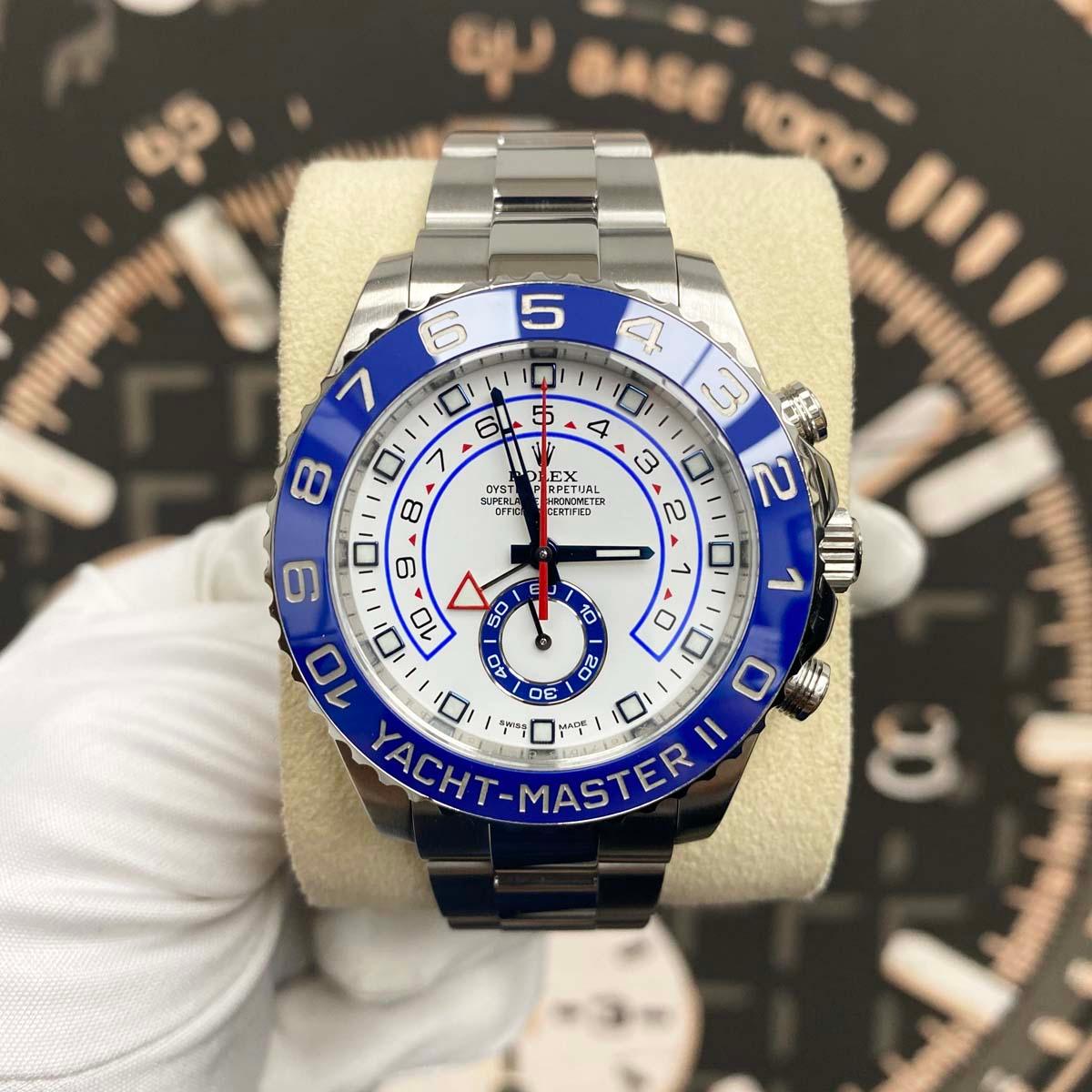 Rolex Yacht-Master II 44mm 116680 Blue Hands White Dial Pre-Owned - Gotham Trading 