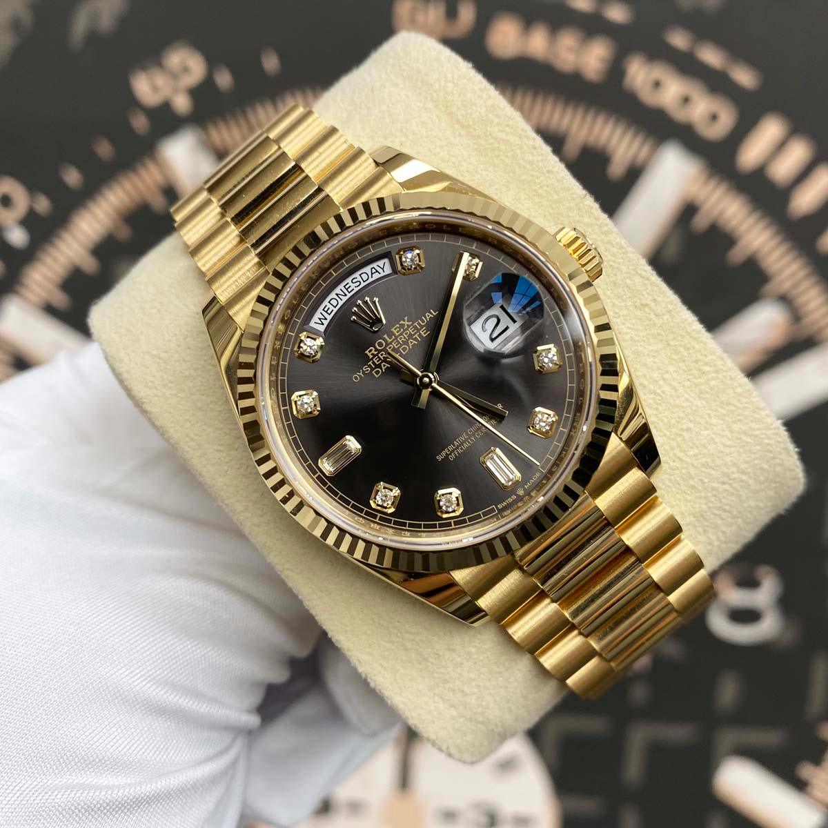 Rolex Day-Date 36mm Presidential 128238 Fluted Bezel Grey Diamond Dial Pre-Owned - Gotham Trading 