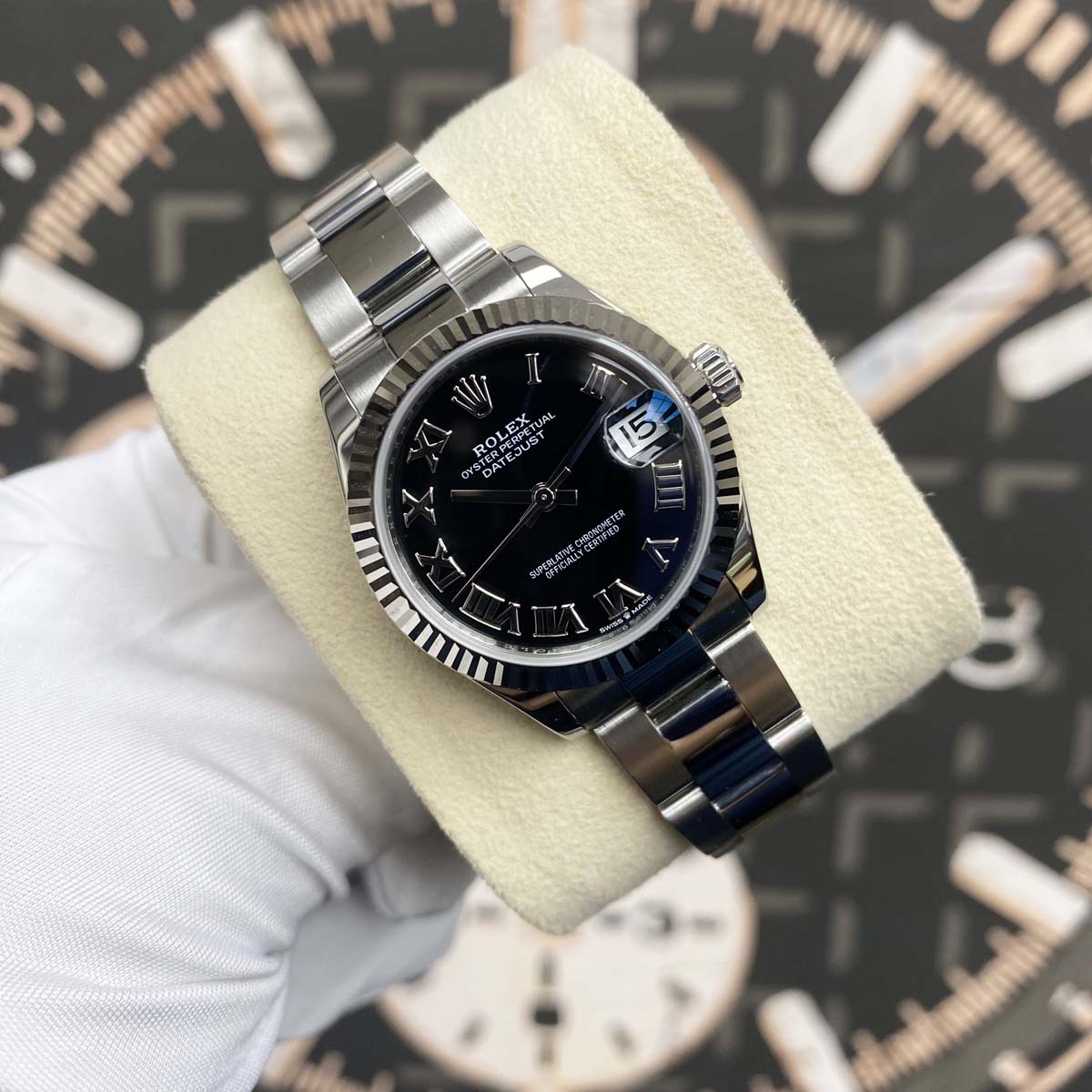 Rolex Datejust Black Roman Numeral Dial Fluted Bezel 31mm 278274