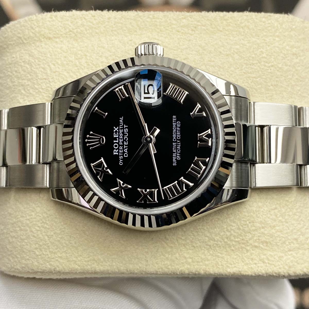 Rolex Datejust Black Roman Numeral Dial Fluted Bezel 31mm 278274