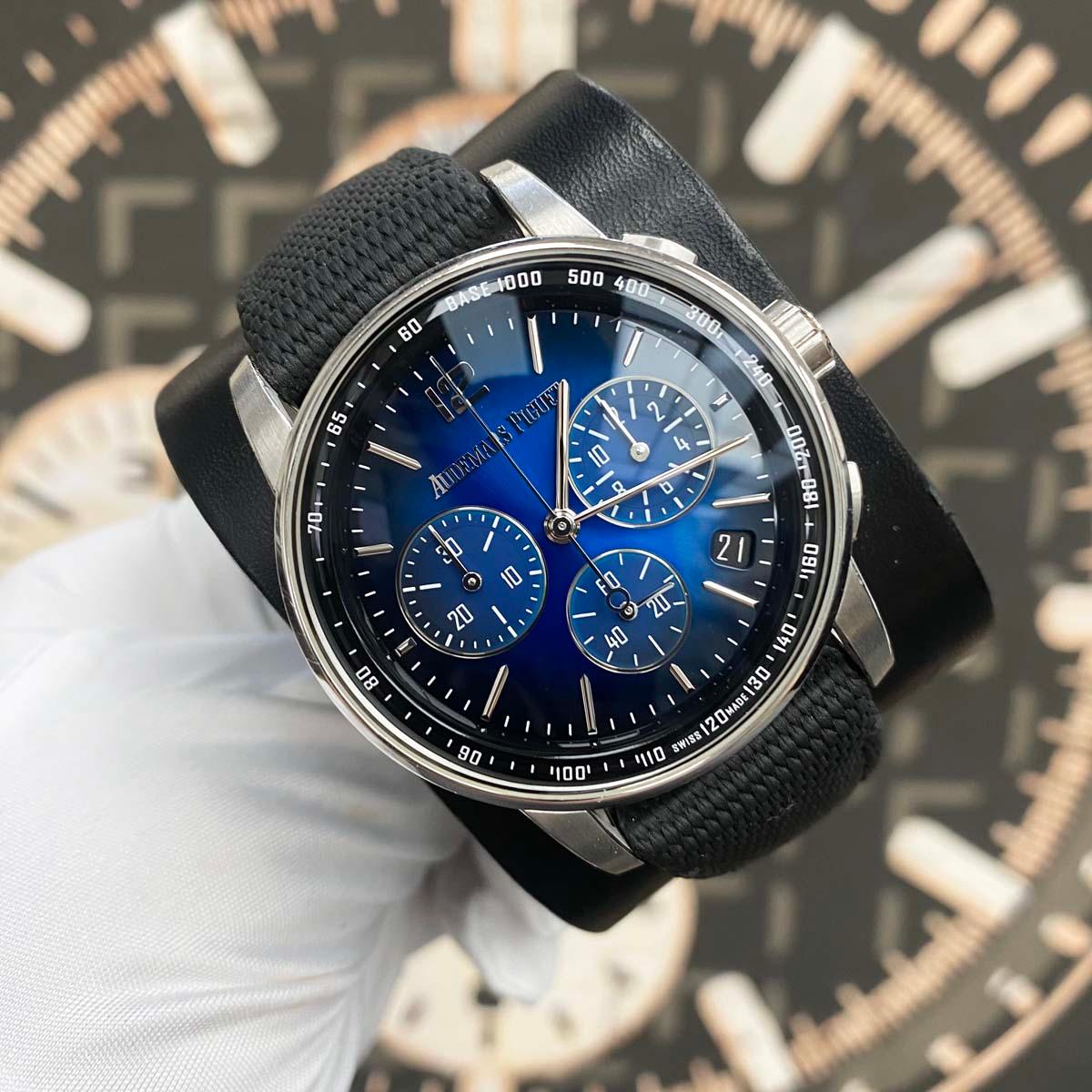 Audemars Piguet Code 11.59 Chronograph 41mm 26393BC Smoked Blue Dial Pre-Owned - Gotham Trading 