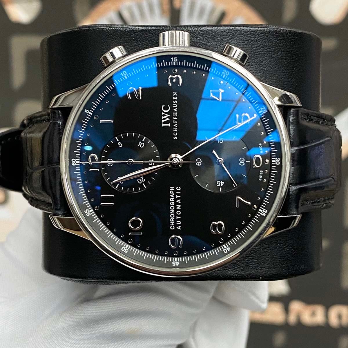 IWC Portuguese Chronograph Black Dial 41mm IW371447 Pre-Owned - Gotham Trading 