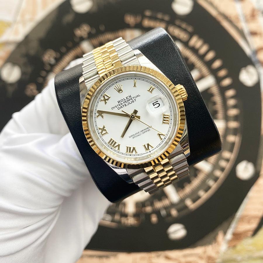 Rolex Datejust White Roman Numeral Dial Fluted Bezel 36mm 126233 Pre-Owned - Gotham Trading 