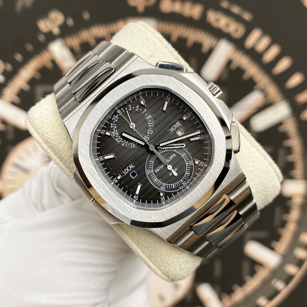 Patek Philippe Nautilus Travel Time Chronograph 40mm 5990/1A Black Dial Pre-Owned - Gotham Trading 