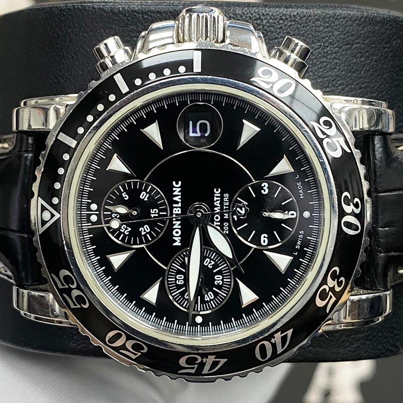 Montblanc Meisterstuck Sport Chronograph 7034 41mm Steel Black Dial Pre-Owned - Gotham Trading 