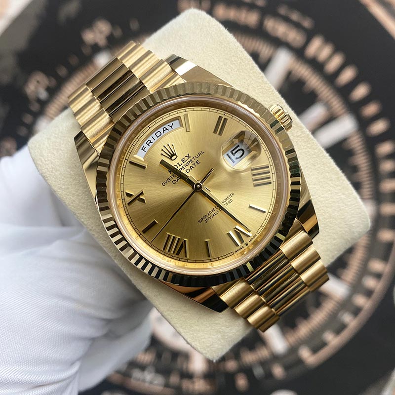 Rolex Day-Date 40 228238 Fluted Bezel Champagne Roman Dial - Gotham Trading 