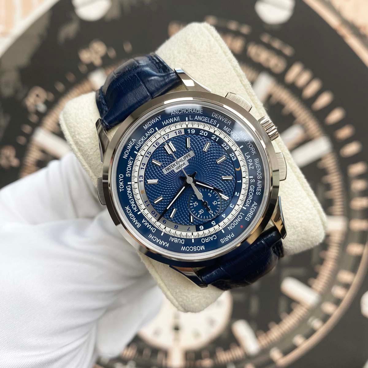 Patek Philippe World Time Chronograph Complication 39mm 5930G Blue Dial Pre-Owned - Gotham Trading 