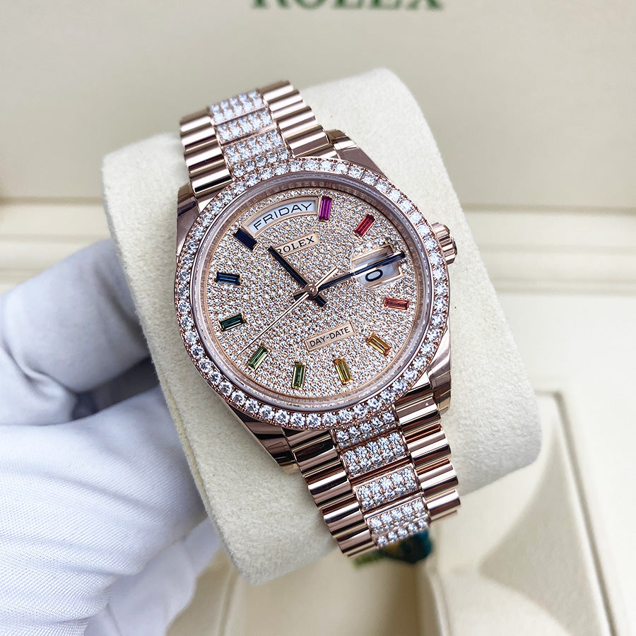 Rolex Day-Date 36mm Factory Diamond Setting Emerald Pave Diamond Dial 128345RBR