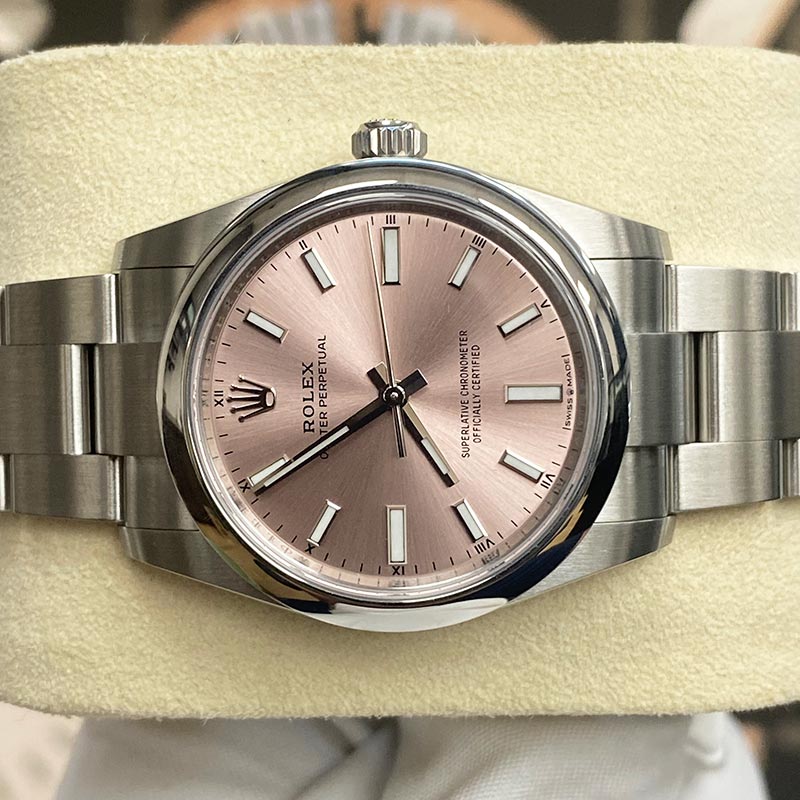 Rolex Oyster Perpetual 34mm Pink Dial Smooth Bezel 124200