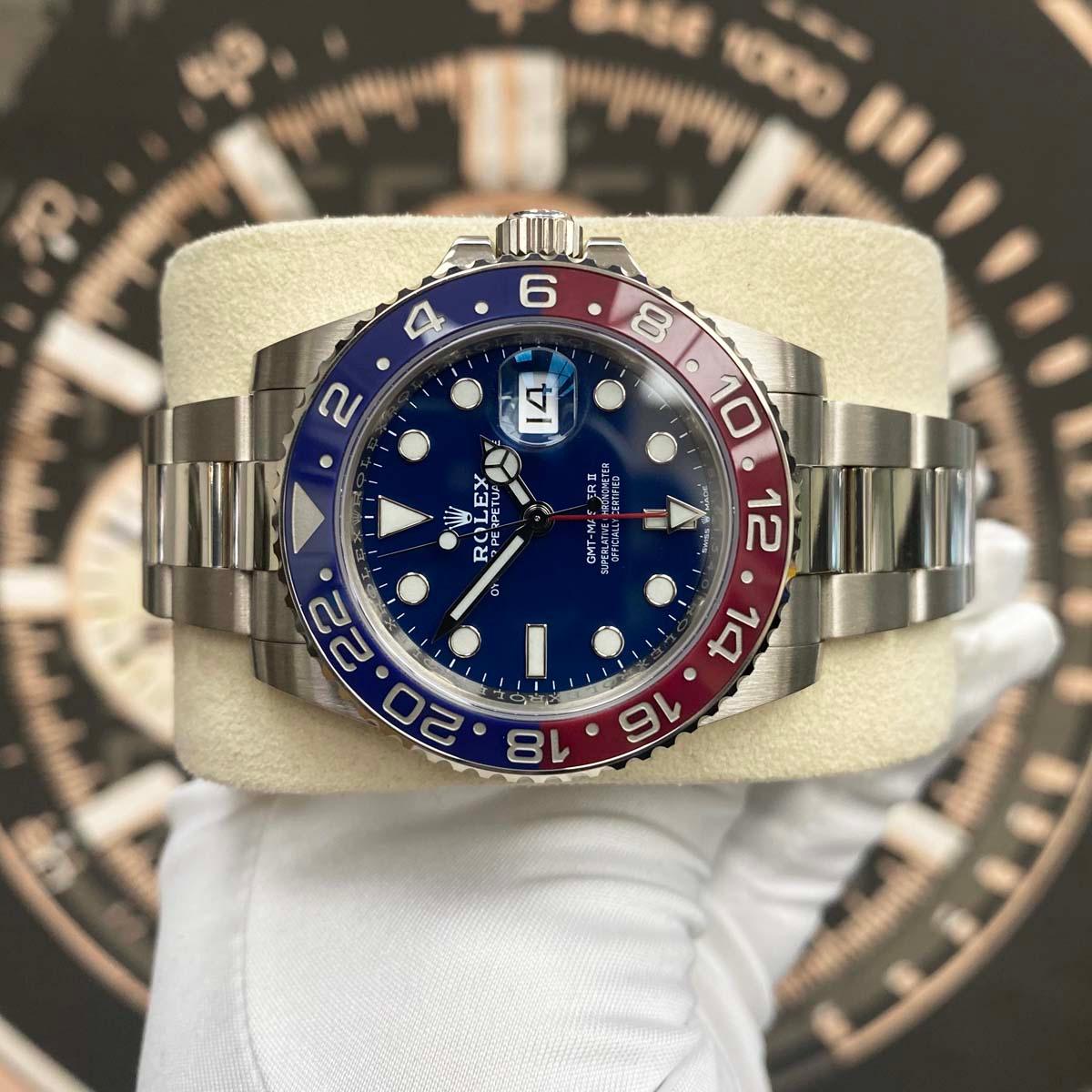 Rolex GMT-Master II "Pepsi" 40mm 126719BLRO White Gold Blue Dial Pre-Owned - Gotham Trading 