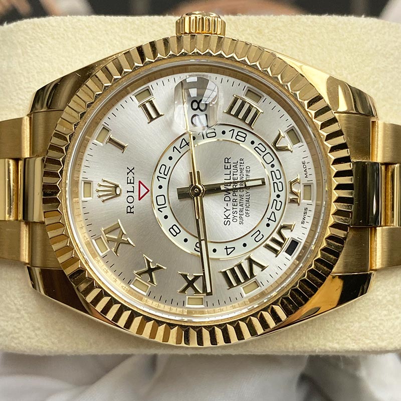 Rolex Sky-Dweller 42mm Yellow Gold 326938 Silver Roman Dial Pre-Owned