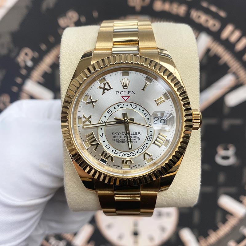 Rolex Sky-Dweller 42mm Yellow Gold 326938 Silver Roman Dial Pre-Owned