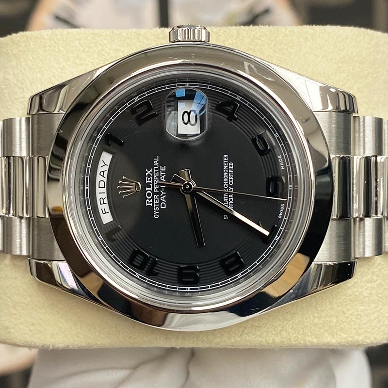 Rolex Day-Date 41mm Platinum Presidential 218206 Smooth Bezel Arabic Numeral Black Dial Pre-Owned