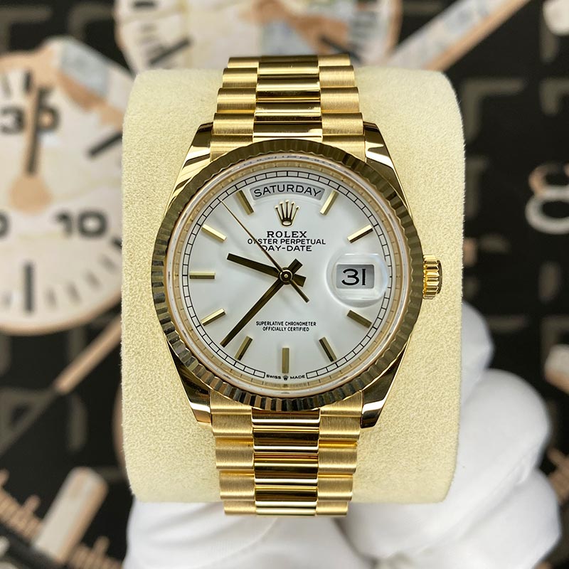 Rolex Day-Date 36mm Presidential 128238 Fluted Bezel White Index Dial