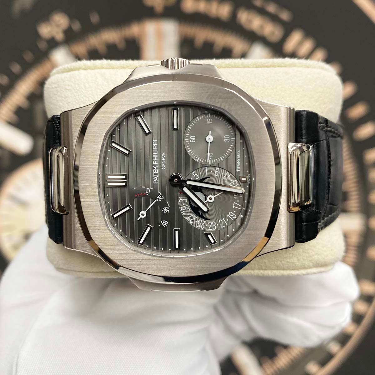 Patek Philippe Tiffany & Co Stamped Nautilus Moon Phases 40mm 5712G Slate Grey Dial - Gotham Trading 