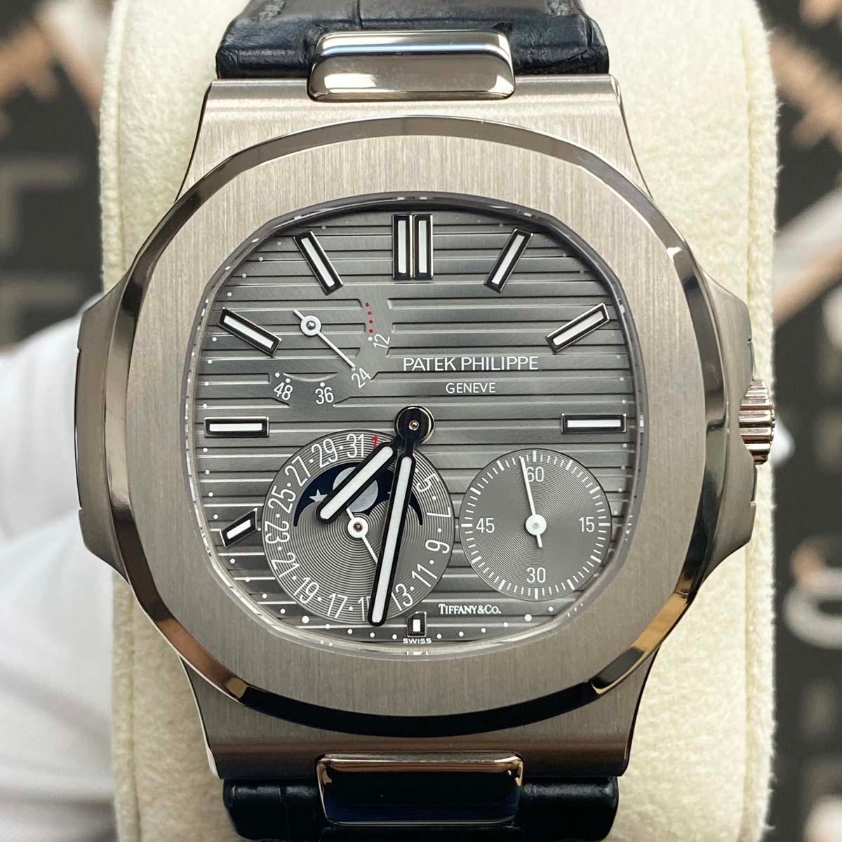 Patek Philippe Tiffany & Co Stamped Nautilus Moon Phases 40mm 5712G Slate Grey Dial - Gotham Trading 