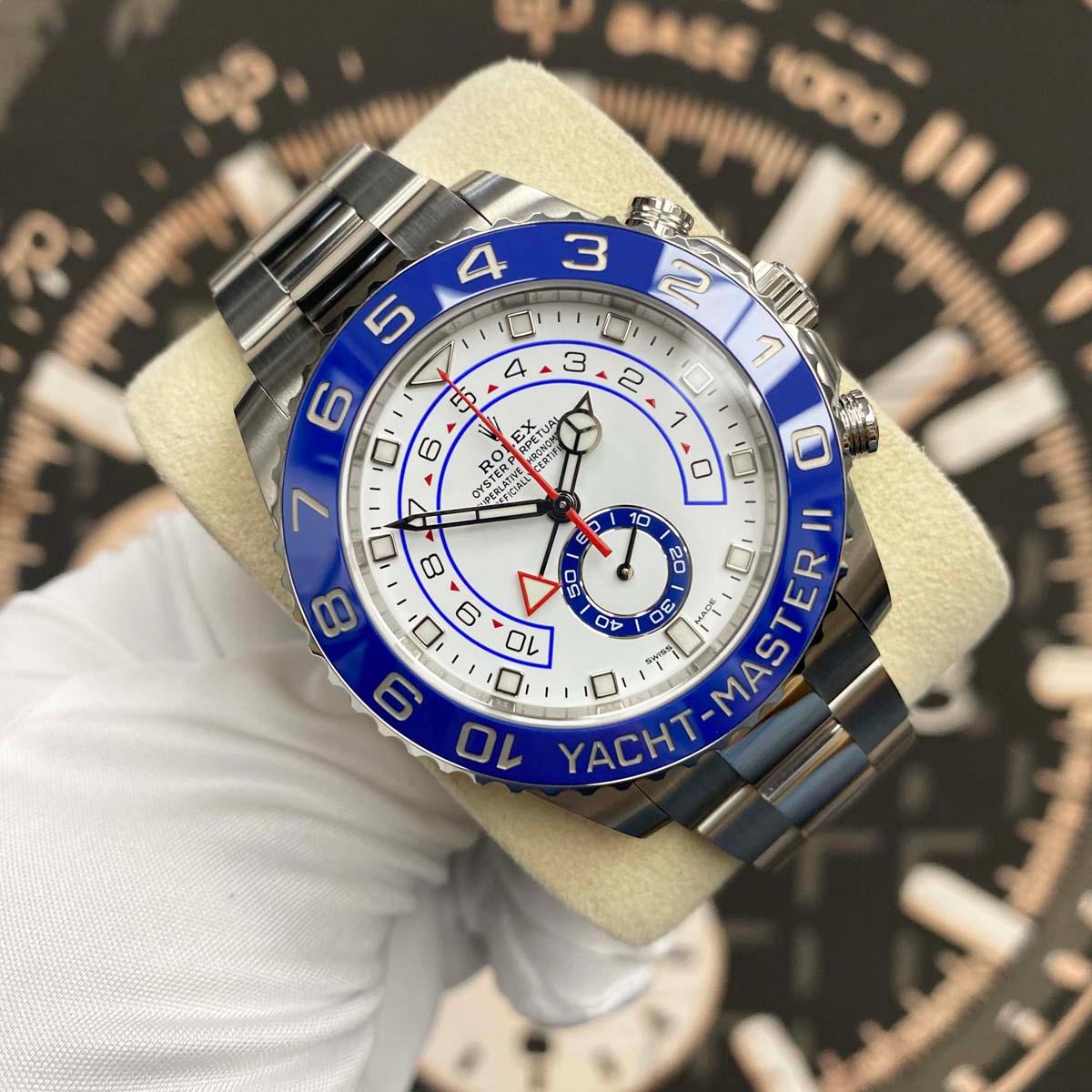 Rolex Yacht-Master II Newer Style Mercedes Hands 44mm 116680 White Dial Pre-Owned - Gotham Trading 