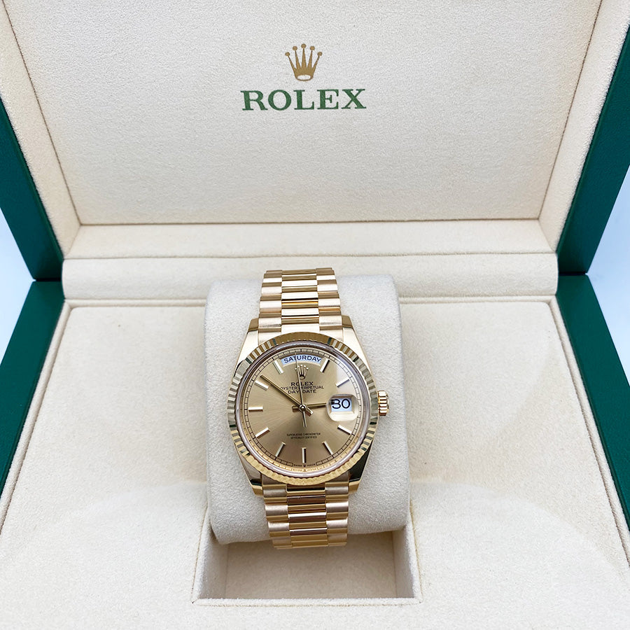 Rolex Day-Date 36mm Presidential 128238 Fluted Bezel Champagne Dial