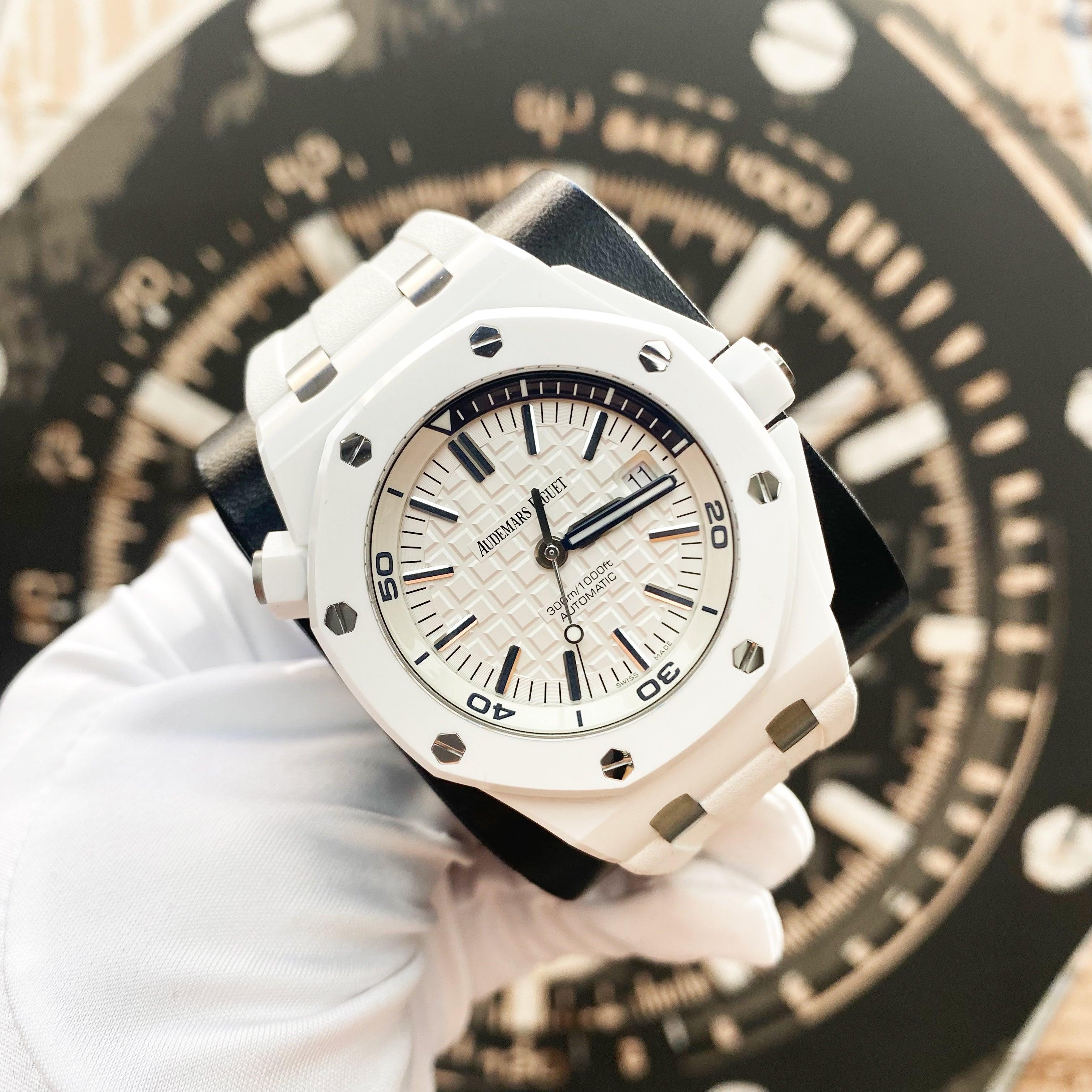 Audemars Piguet Royal Oak Offshore Diver 42mm 15707CB.OO.A010CA.01 White Dial Pre-Owned - Gotham Trading 