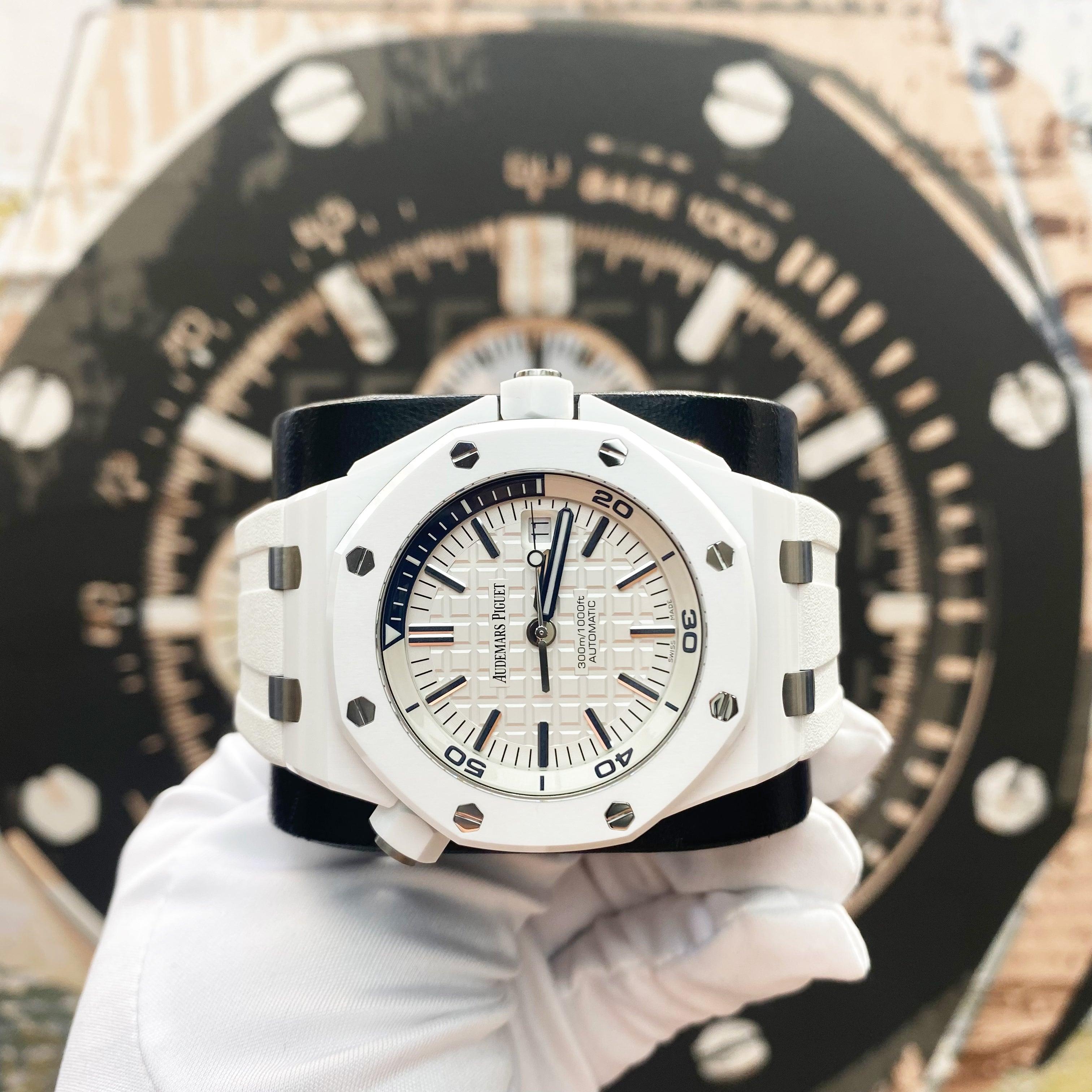 Audemars Piguet Royal Oak Offshore Diver 42mm 15707CB.OO.A010CA.01 White Dial Pre-Owned - Gotham Trading 