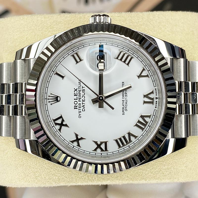 Rolex Datejust 41mm White Roman Numeral Dial Fluted Bezel 126334