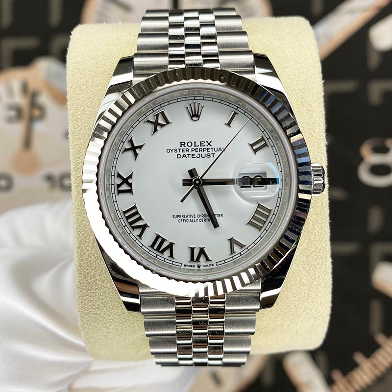 Rolex Datejust 41mm White Roman Numeral Dial Fluted Bezel 126334