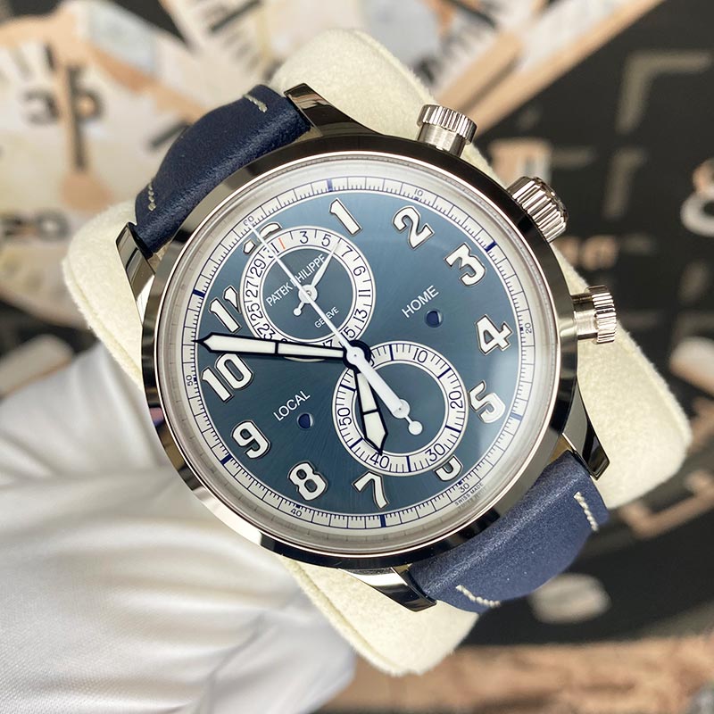 Patek Philippe Calatrava Complications Travel Time Pilot Chronograph 5924G-001 Blue Dial