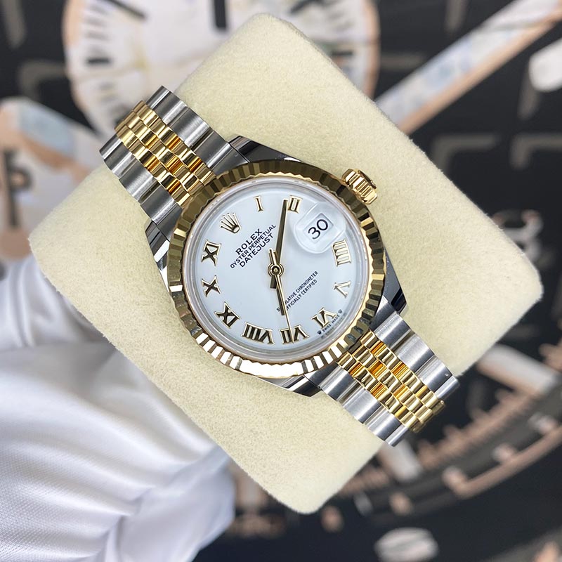 Rolex Lady-Datejust White Roman Numeral Dial Fluted Bezel 28mm 279173