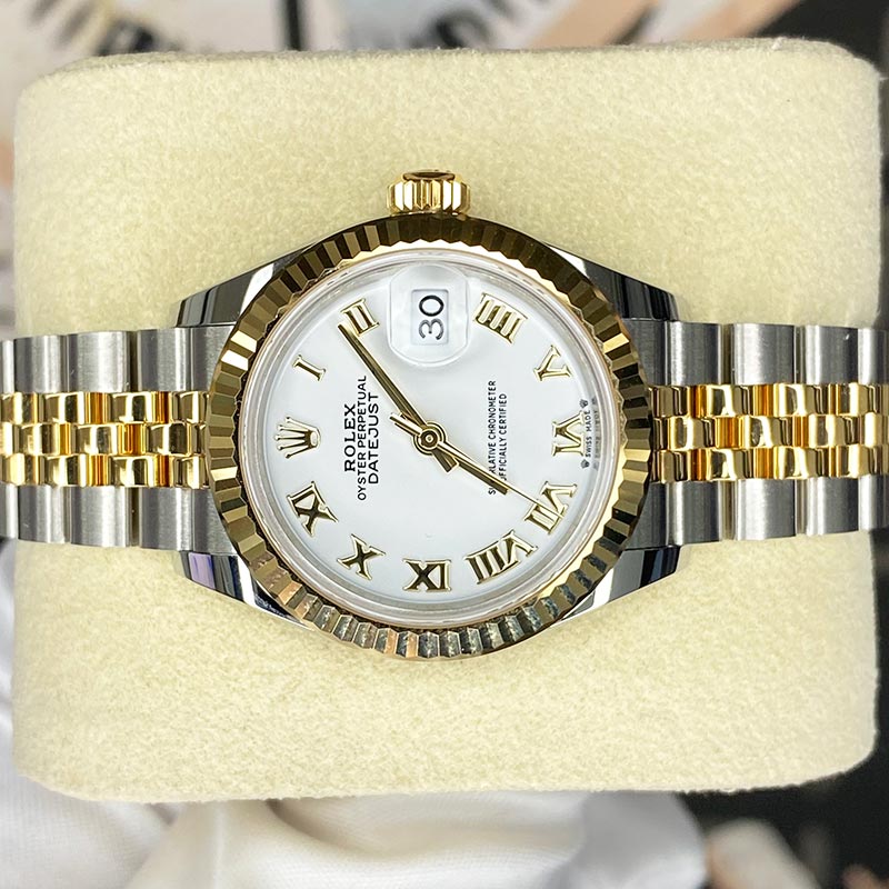 Rolex Lady-Datejust White Roman Numeral Dial Fluted Bezel 28mm 279173